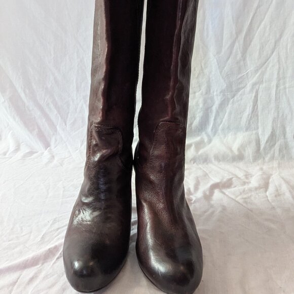 Frye "Miranda Stud Tall" dark brown knee-high heeled leather boots US 9.5 - Picture 2 of 7